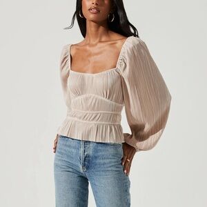 NWT ASTR The Label Ziva Plisse Long Sleeve Top Size XL